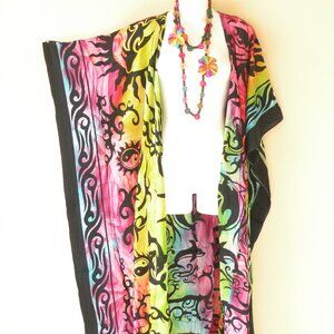 CD688 Tie Dye Batik Plus Open Kaftan Open Cover Up Maxi Cardigan fit up to 5X
